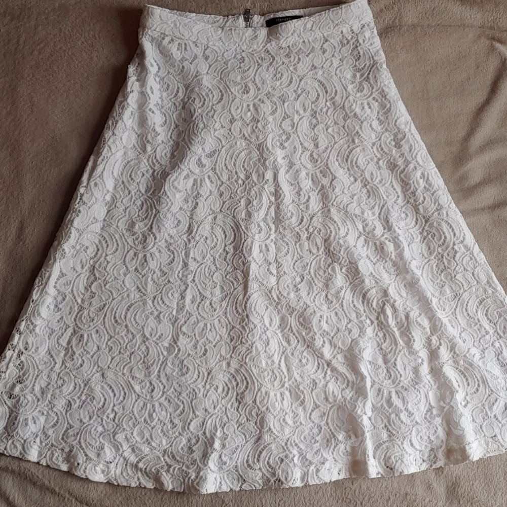 Forever 21 White Lace A-Line Skirt Women's Medium Lined Back Zip